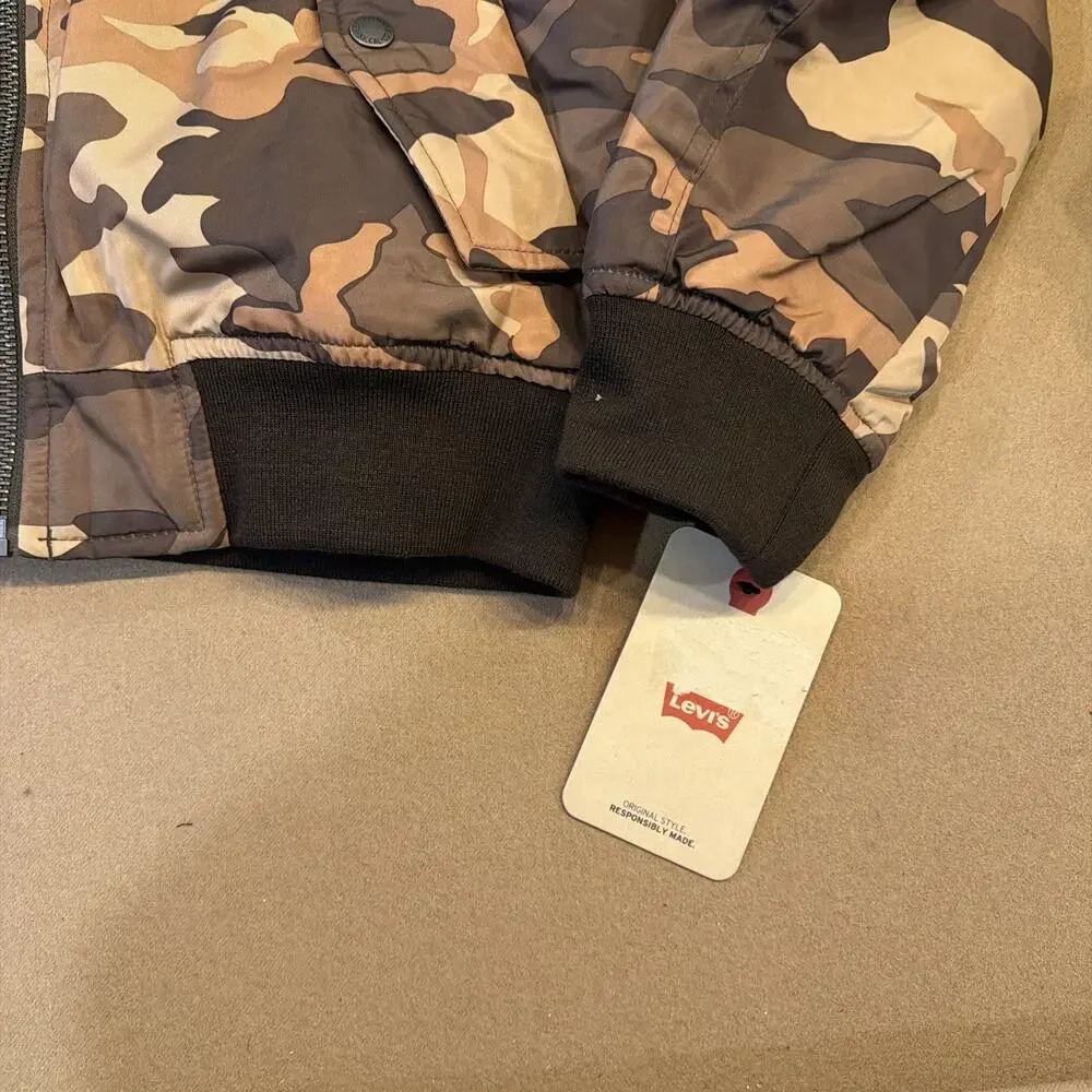 Levi's Bomber Jacket Mens Small Brown Camo Full Zip Flight Utility Coat